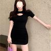 Skinny Short-sleeved Hip-wrapped Dress Spice Girl Spring and Summer High-waisted Small Man Looking Thin New A-word Short Skirt