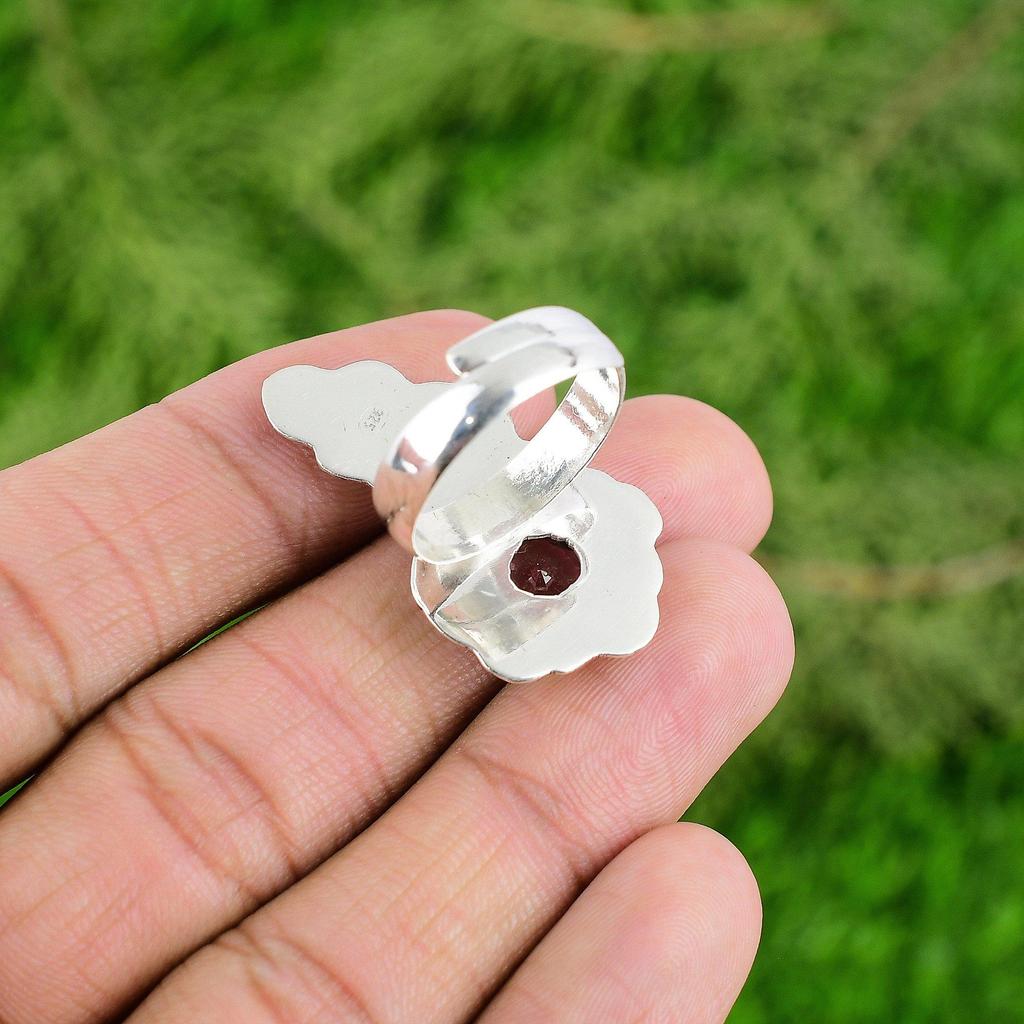 Natural Pink Topaz Gemstone Statement Flower Adjustable Ring 925 Sterling Silver