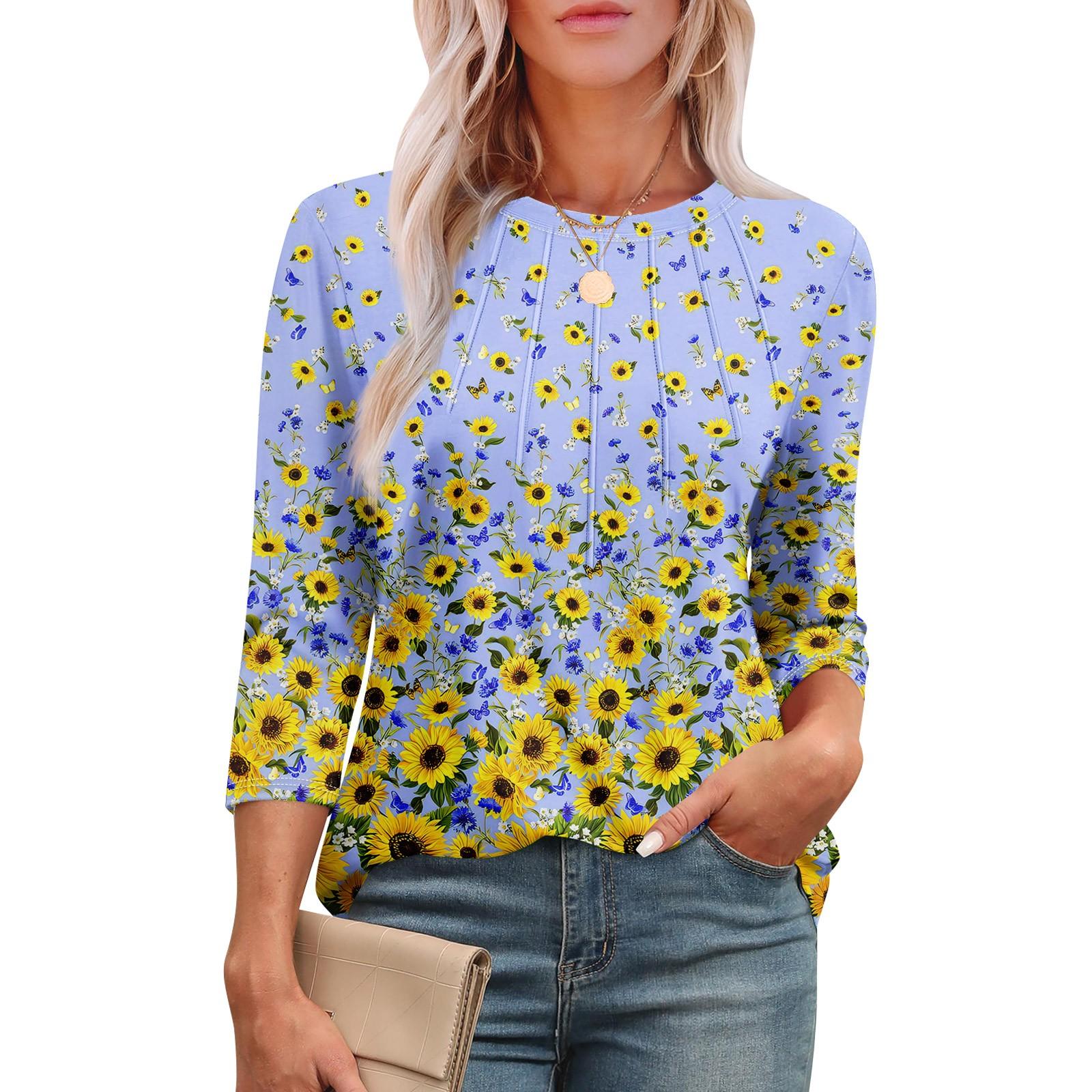 

Женская модная футболка с круглым вырезом и рукавом 3/4 с принтом, повседневная, базовая, плиссированная, пуловер L