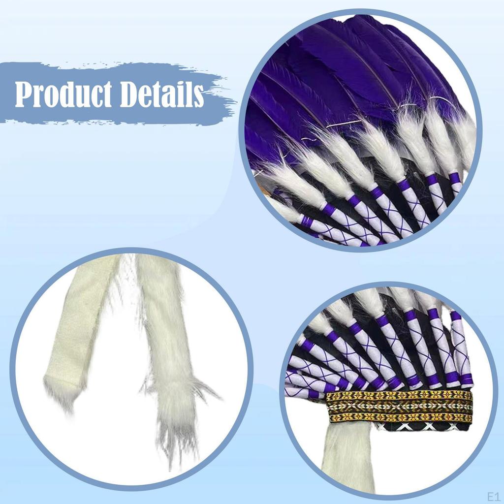 Indian Native Chief Headdress Men Women Fancy Dress Masquerade Feather