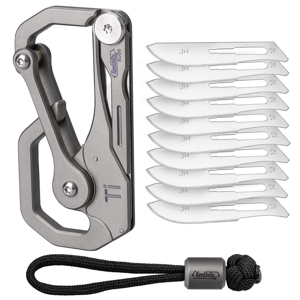 KeyUnity KU00kit Titanium Carabiner EDC Titanium Multi-Tool Keychain, Multi-Function Knife, Tool, Alloy, Outdoor, Small, Lightweight, Rust-Resistant,