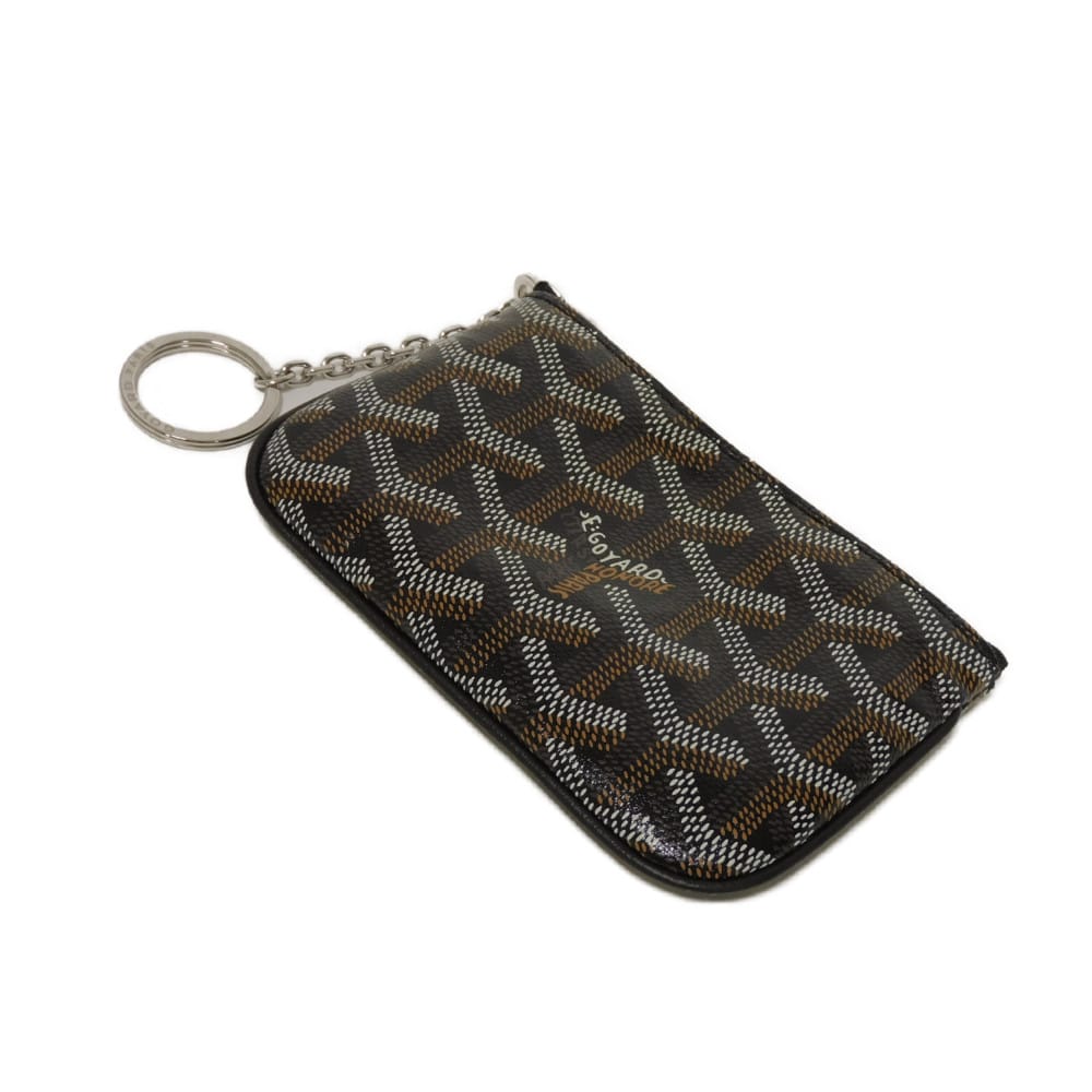 Used 9776 Senna Nano Key Ring 7943 Coin Pocket Wallet In Excellent Condition, Herringbone Pattern, Black. Men's. from