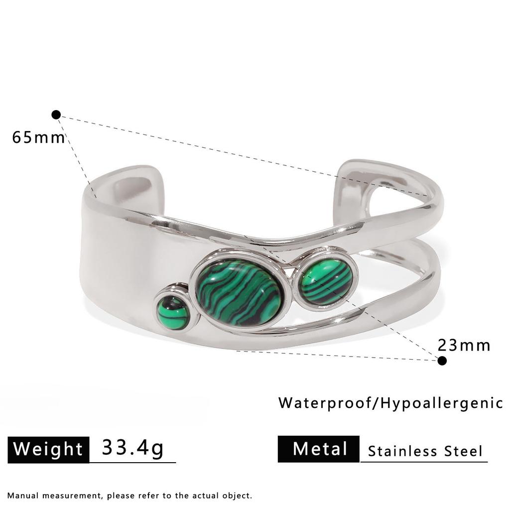 French Natural Stone European American Vintage Open Ring Stainless Steel Gold-Plated Bracelet Ring Combination Fashion Bangle