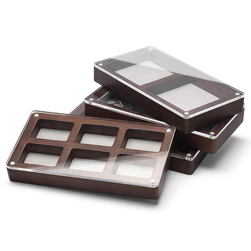Fashionable Sturdy Wood Jewelry Display Case with Clear Acrylics Lid Portable for Elegant Storage Home Organization