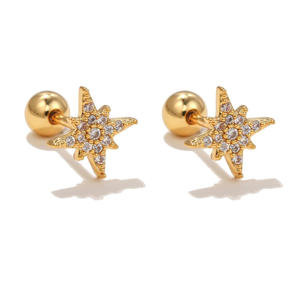 New Design Stainless Steel Cubic Zirconia Chain Stud Earrings For Women Star Moon Cartilage Earring Piercing Jewelry