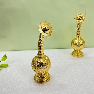 Gold Paneer Sambhu, Attardani,Gulaab Pash Engraved with Floral Design, Rose Water Sprinkler,Pooja Item for Gift (23 CM)