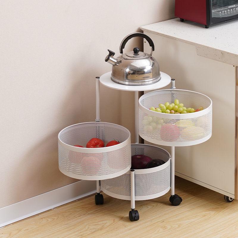 Kitchen Floor-Standing Multi-Layer Snack, Fruit & Vegetable Rotating Storage Trolley