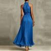 Women’s Neck Chiffon Maxi Dress Ruched Waist Sleeveless Flowy Long Dress Vacation Style Elegant Design