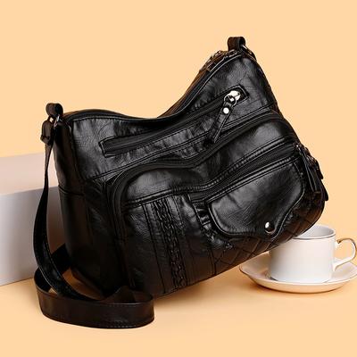 Borsa da donna a tracolla obliqua, con tracolla singola, multistrato, multitasche, in morbida pelle, con tracolla singola, stile retrò, quattro stagioni
