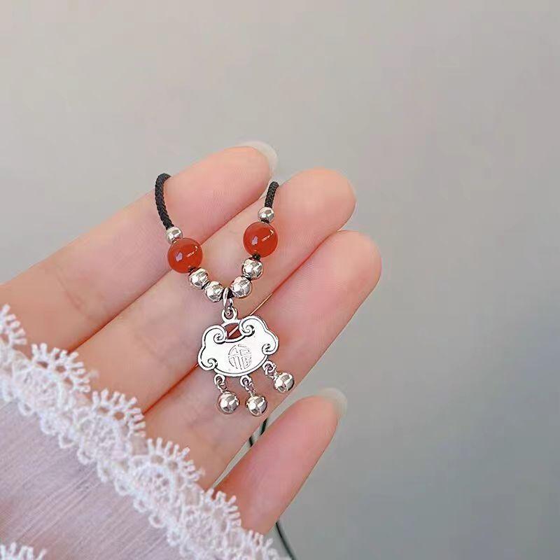 New Chinese necklace ins student girlfriend safety lock ethnic style handwoven long life lock bell pendant