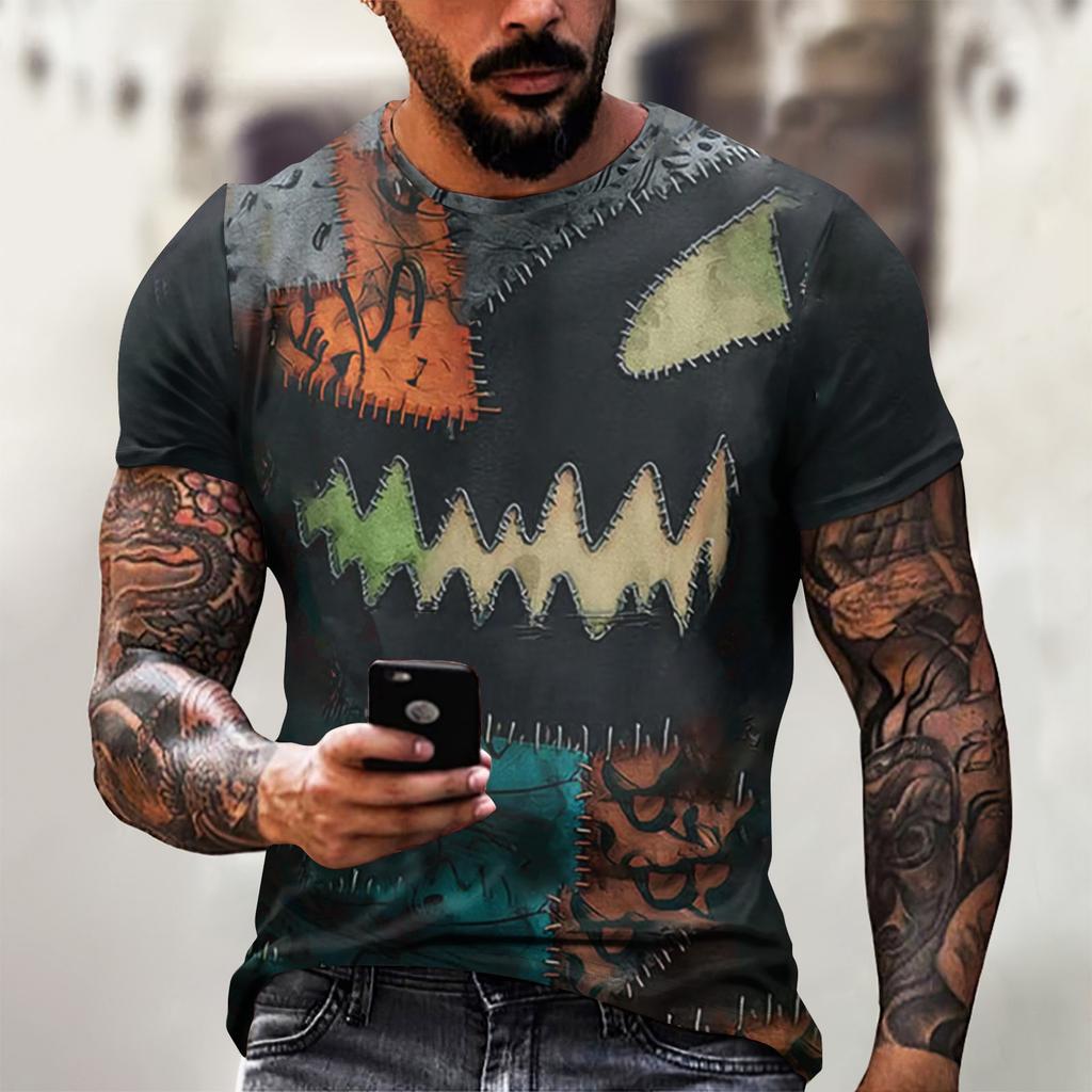 Halloween T Shirt Men's Casual Round Neck Blood Splatter Pattern Tops Horror Bloody Printed Short Sleeve Tops