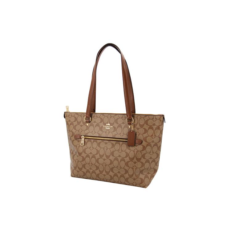 New COACH Gallery Canvas With Leather Tote Bag, Shopping Bag, Handbag, Shoulder Bag Women's Khaki Brown 79609-IME74