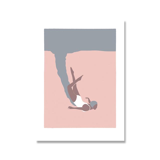 Solid Wood Frame Modern Wall Art Print Posters Female Swimmer Diving Into Swimming Pool Swimming Canvas Painting Gym Office Kitchen Home Decor