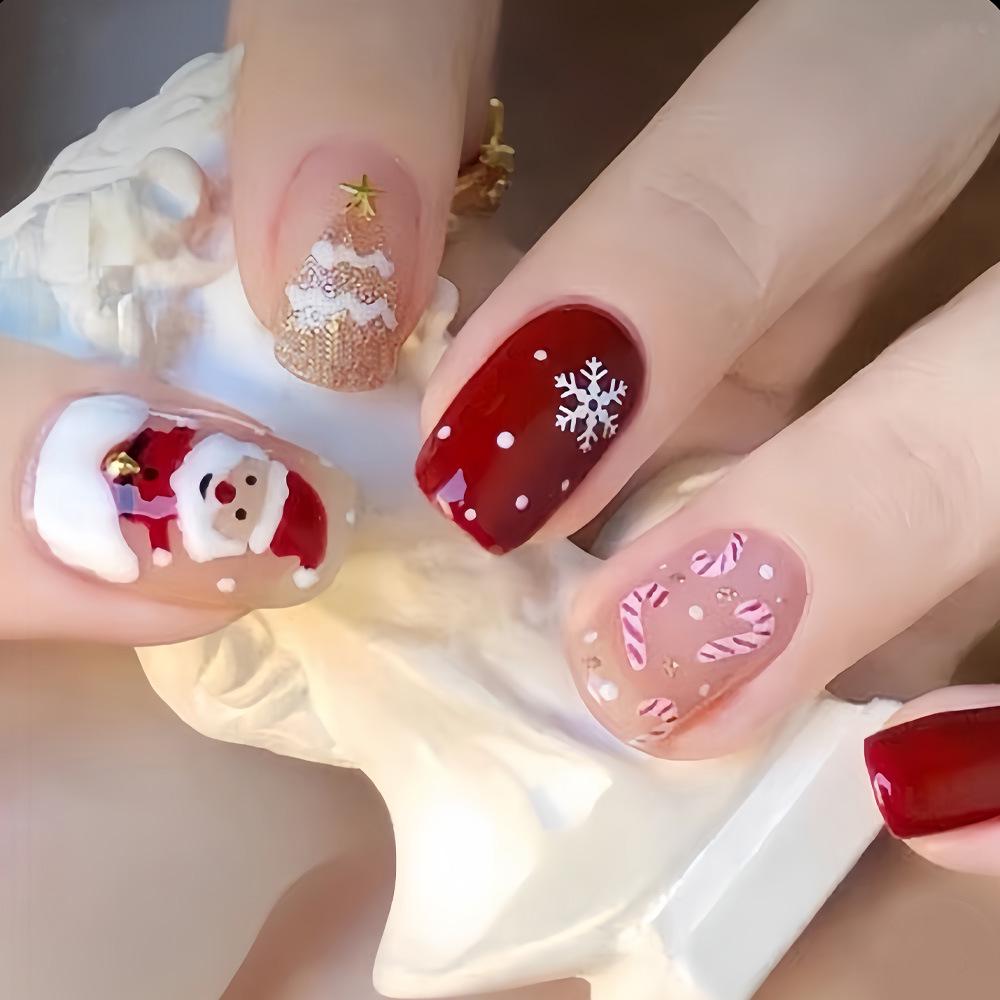 

Santa Claus & Snowflake Candy Cane Press-On Fake Nails for Autumn & Winter