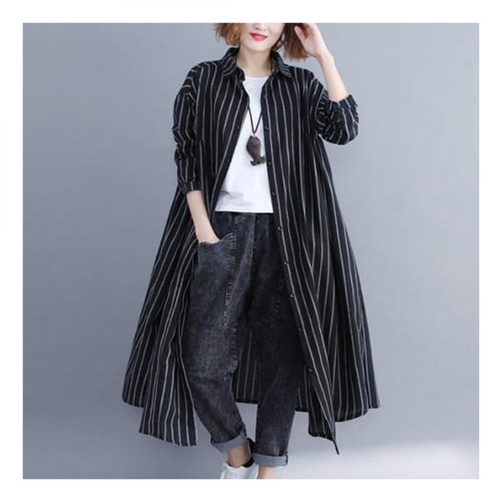 Navava Casual Stripe Thin Long Sleeve Long Shirt Nb1941