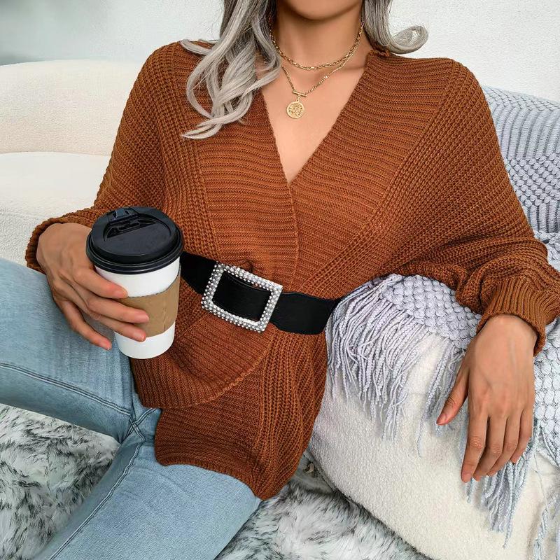 European & American Casual Bat Sleeve Knitted Cardigan for Women - Autumn/Winter Collection