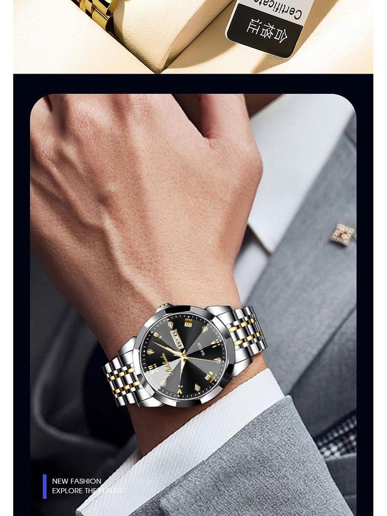 Aili Feida Men's Quartz Watch - Diamond Mirror, Waterproof, Luminous, Calendar, Fashionable