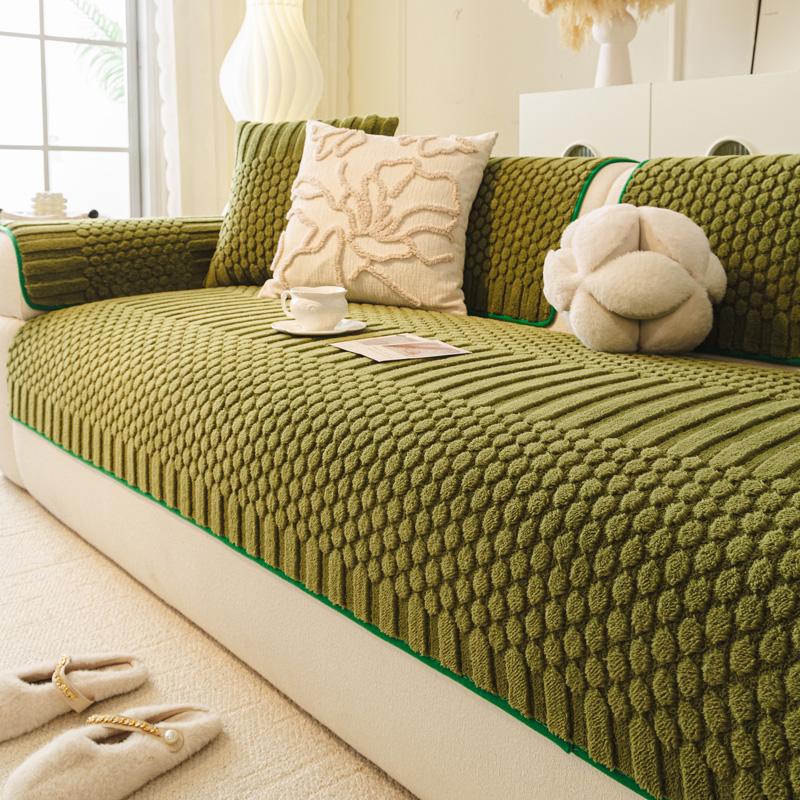 1PC-Simple Style Geometric Pattern Comfortable Cotton Velvet Sofa Cushion Plush Anti Slip Sofa Cover Cloth
