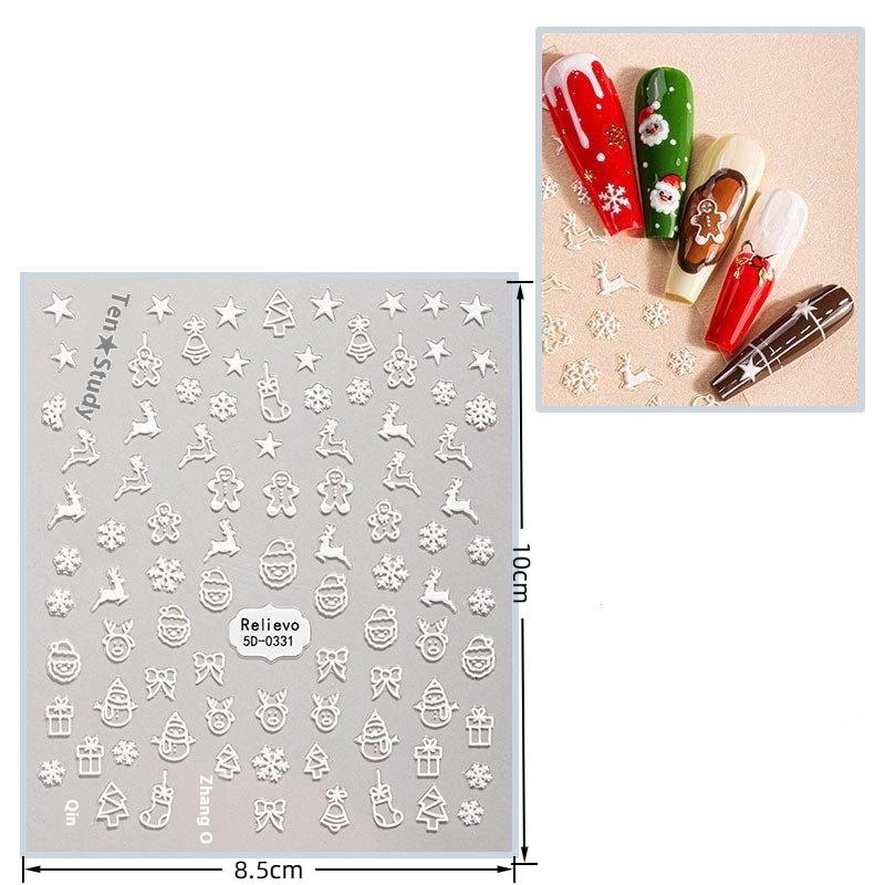 1Pcs 5D Gingerbread Man Snowflake Nail Stickers Christmas Pine Tree Cake Self-Adhesive Nail Decal Winter Diy Manicure Supplies