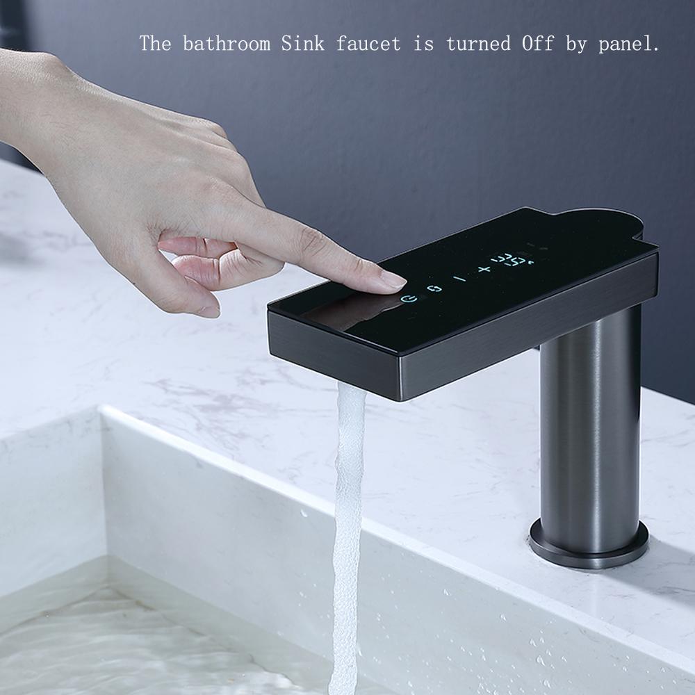 Bagnolux Gun Grey Mixer Hot Cold Water Tap Single Hole Deck Mounted Bathroom Brass On By Sensor Temperature Display Basin Faucet