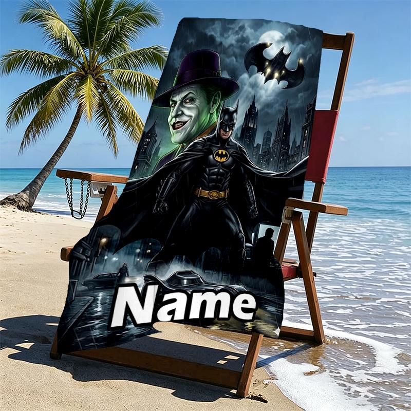 Custom Name Personalized Batman Print Beach Towel, for Trip Camping Beach Party Home Decor, Birthday Gift for Family & Friends