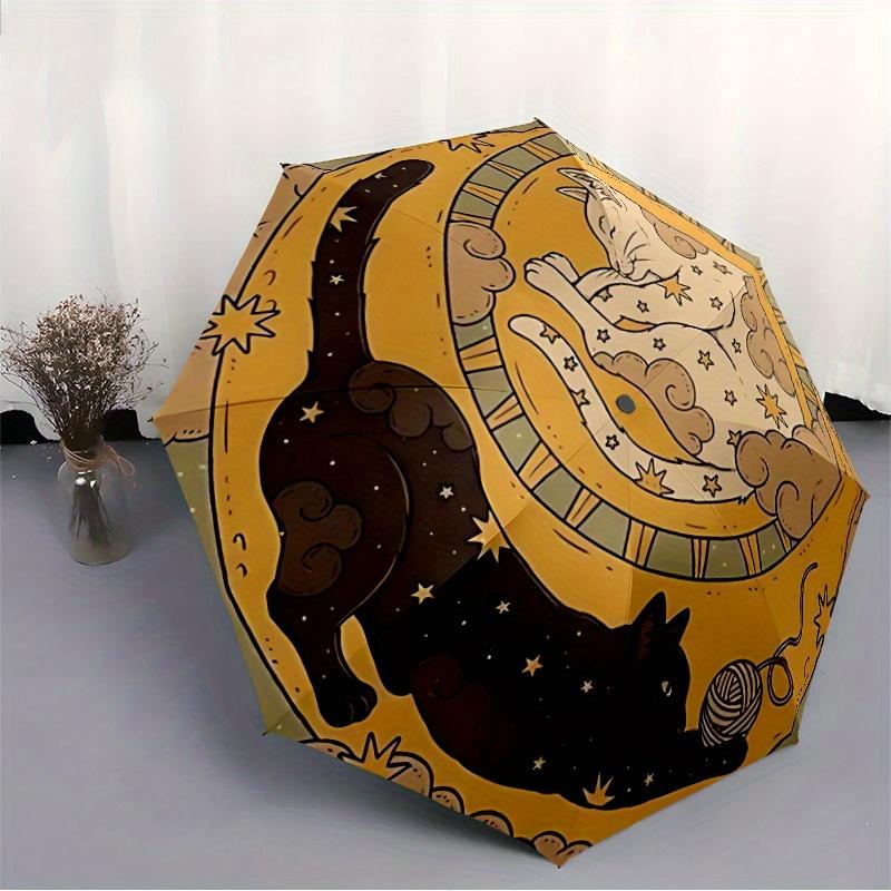 1pc Moon Cats Automatic Open/Close Umbrella with Windproof, Functional Design, 8-Rib Sturdy Canopy