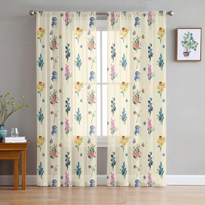Daisy Flower Lavender Butterfly Sheer Curtains for Living Room Decoration Window Curtains Kitchen Tulle Voile Organza Curtains