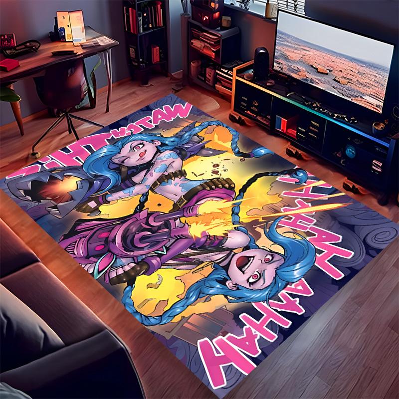 League of Legends Jinx Print Area Rug-Soft,Washable Non-Slip Indoor Mat Office Chairs,Living Room,Home Office Decorative Rug