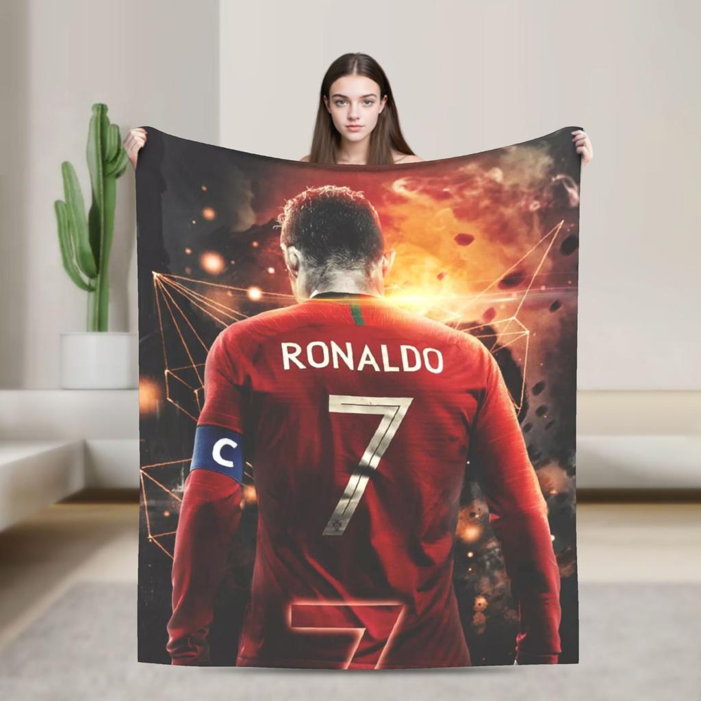 Knihovnička s fotbalovým míčem Ronalda Pletená deka Fleece Super měkká přehozová deka na postel Pohovku Koberec do postele