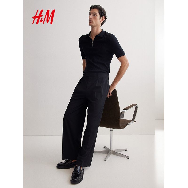 

HM Men s Suit Pants 2025 Summer New Arrival Loose Soft Woven Straight Wide Leg with Ironing Pants 1258152