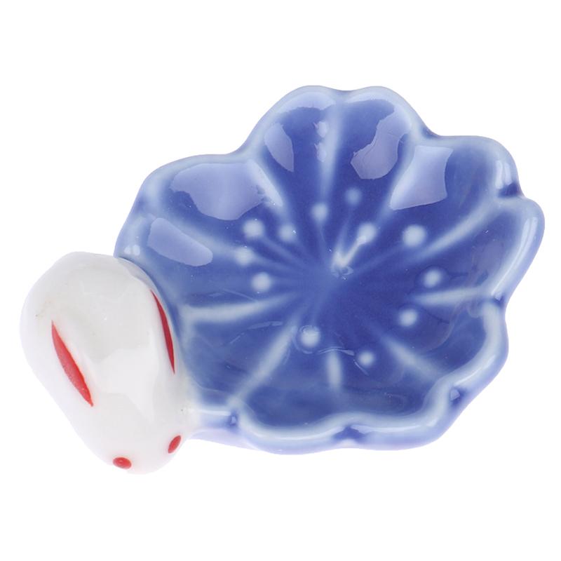 1/3 Cute Rabbit Design Ceramic Cherry Blossom Chopsticks Stand Multicolor Cherry Blossom Chopstick Rack Pen Holder Ceramic Craft 1pc