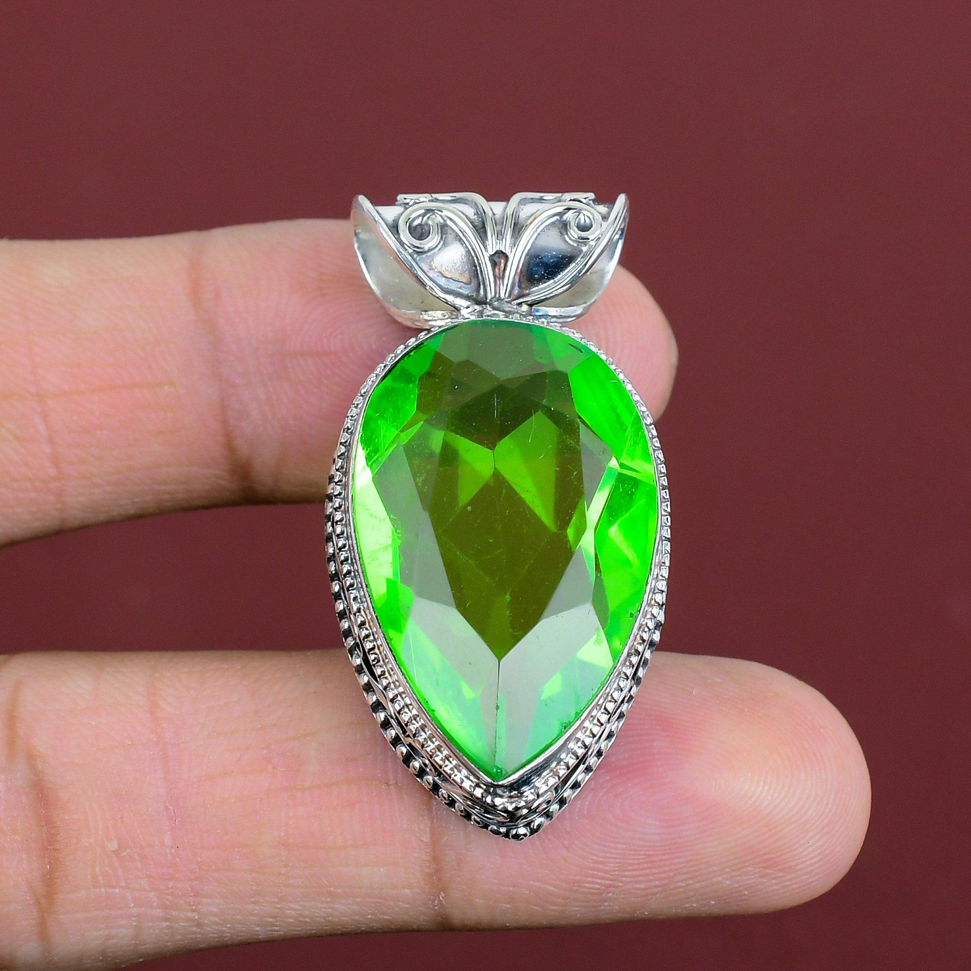 Faceted Green Amethyst Pendant Natural Gemstone Jewelry Vintage Pendant 925 Sterling Silver Pendant Handmade Brand New Jewelry Gifts For Him