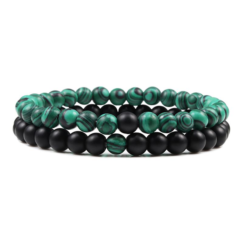 Hot Sale 2pcs/Set Couples Beaded Bracelets Tiger Eye Black Lava Natural Stone Beaded Bracelets Malachite Energy Elastic Jewelry