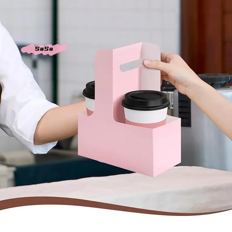 10Pcs Kraft Paper Drink Carrier with Handle 1/2/4Cup Capacity Coffee Cup Holder for Hot Or Cold Drinks Takeout Suitable for Cafe