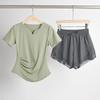 Women's Plus Size Quick-Dry Summer Fitness Set: V-Neck Short Sleeve Top for Running, Pilates, Yoga, and Training
