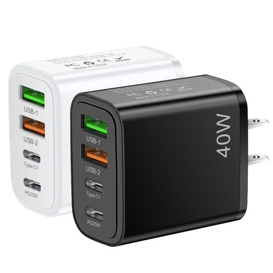 40W Phone Charger Head 2USB 2PD Fast Charging High Power Universal US Plug Travel Wall Charger Adapter for iPhone for Samsung for Huawei for Xiaomi
