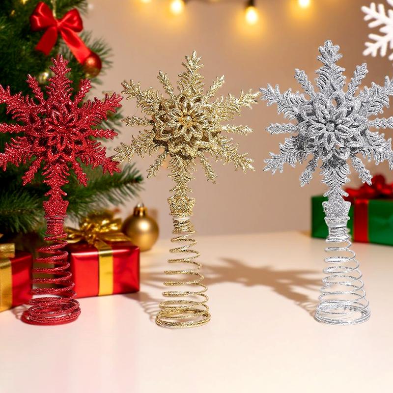 1Pc Gold Stamping Christmas Metal Exquisite Tree Top Star Party Decoration Snowflake Glitter Christmas Decoration
