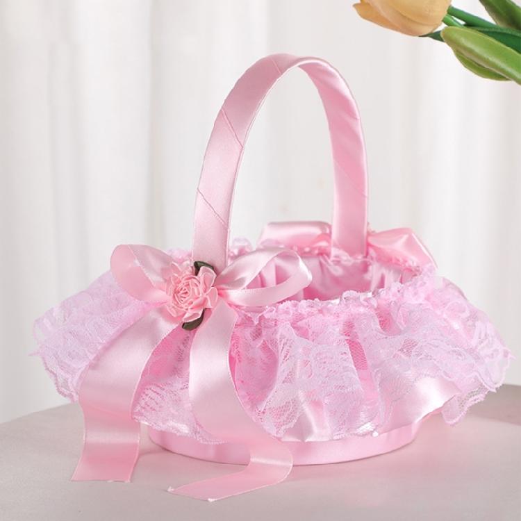 Tragbarer Hochzeitsdekorationskorb mit verstärktem Griff und zartem Spitzenakzent, Halter für Brautsträuße