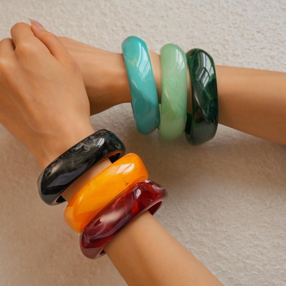Bohemian Acrylic Bangle Smudging Retro Hand Ring Cute Irregular Wide Bracelet  Decoration