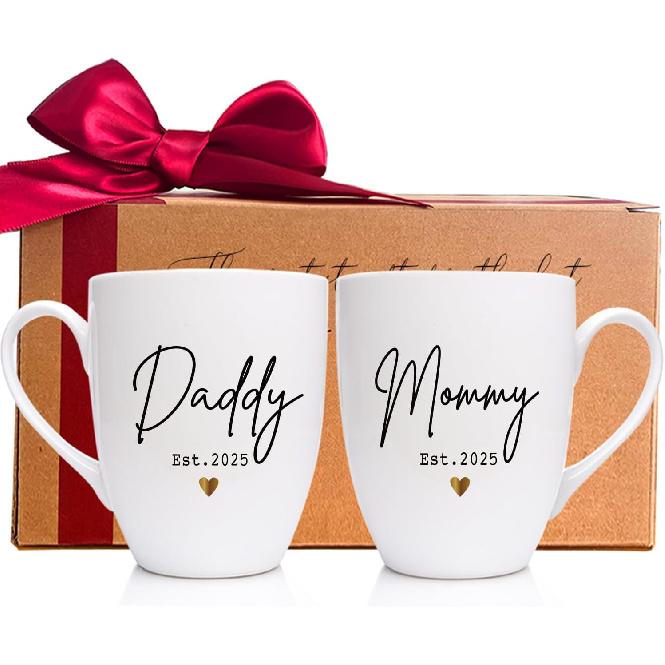 New Daddy & Mommy Est 2025 Coffee Mugs, Pregnancy Announcement, Prospective Parents Mugs Gift, New Parents Gift, Baby Reveal Mug, First Time Mommy