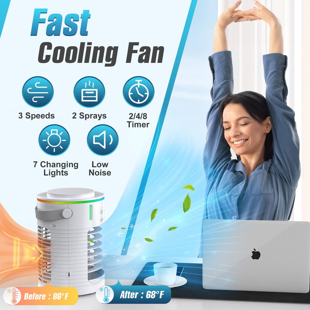 Portable Air Conditioner USB Air Conditioning Fan Mini Air Cooler 600ml Ice Water Air Cooling Fan With Humidifier for Bedroom