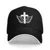 Winged Cross Logo Baseball Cap Black with White Embroidery Faith Inspired Design for Unisex and Women Streetwear Style Hat