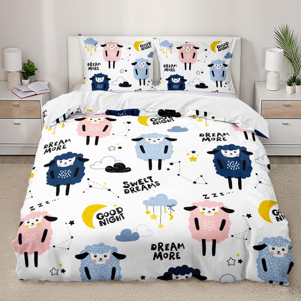 Cute Sheep Duvet Cover King Queen Funny Animal Floral Bedding Set Kids Cartoon Farm Animal Comforter Cover Polyester Quilt Cover
