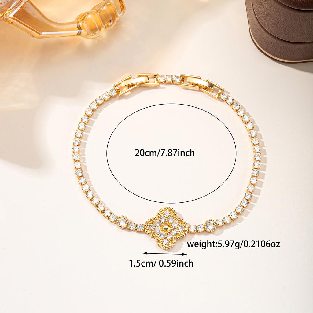 Luxury Clover Chain Bracelet for Women, Sparkling Cubic Zirconia Charm Bracelet, Elegant Four Leaf Clover Jewelry Gift