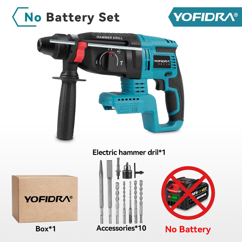 

YOFIDRA 26MM Brushless Electric Hammer Drill Multifunctional Rotary Cordless Rechargeable Power Tools For 21V 18V Battery No Battery Option 2