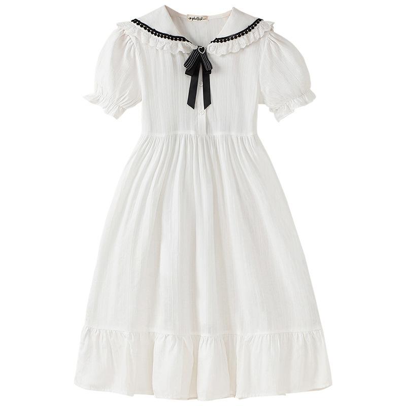 

Girls Fashionable Cotton Dress for Summer, Children s White V-neck Princess Dress 120cm белый