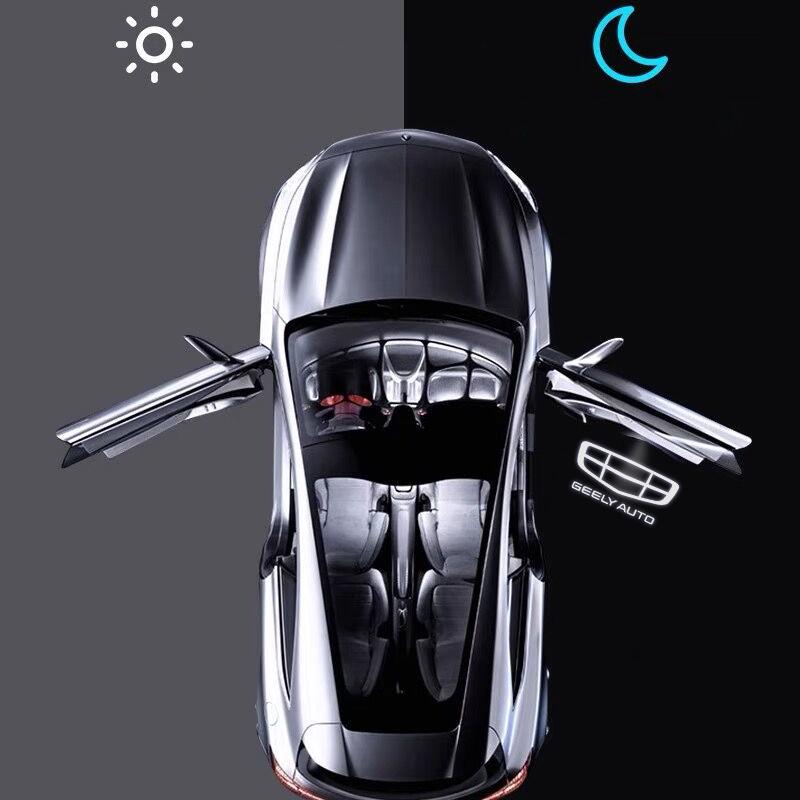 For Geely Auto EC7 GC9 EC8 Tugella Azkarra Monjaro Atlas Pro Coolray Logo Car HD Door Welcome Light Led Projector Lamp 1/2PCS