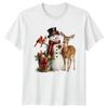 Vintage Snowman Cardinals Deer T-Shirt Watercolour Festive Christmas Gift