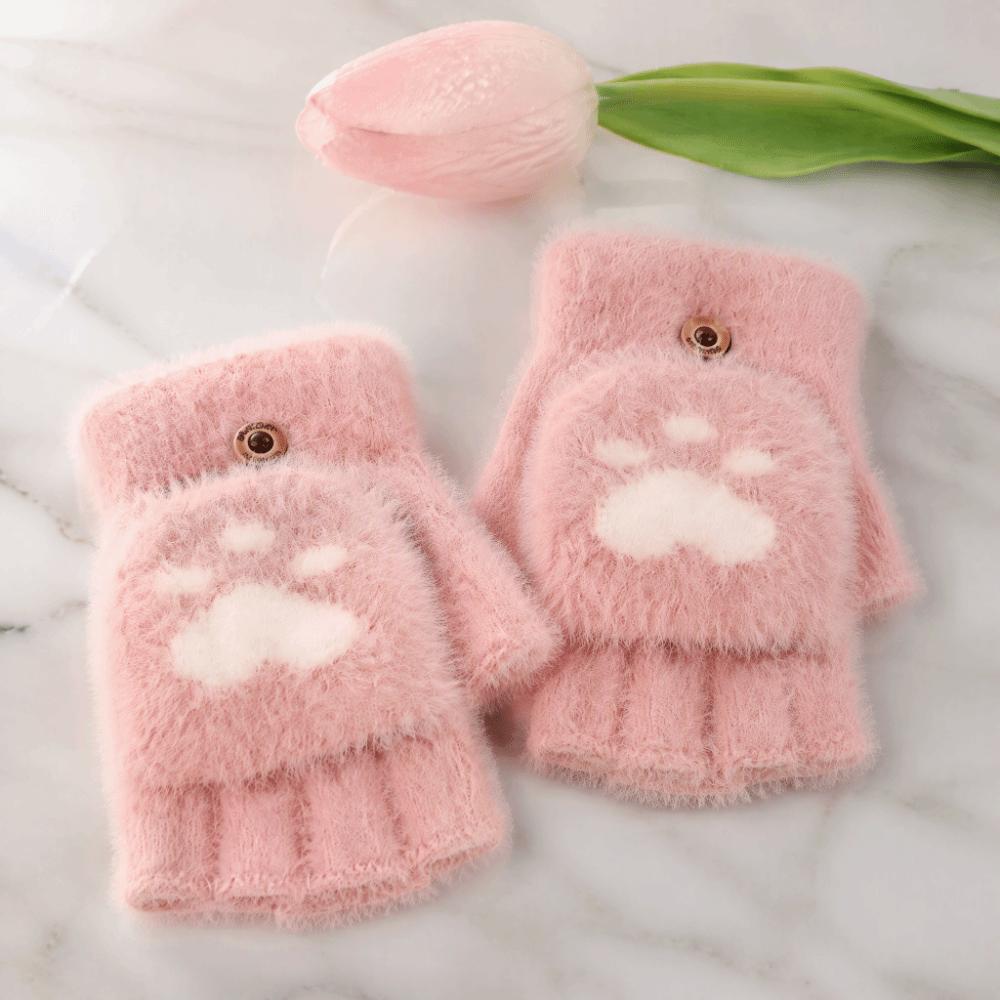 Thicken Cat Paw Gloves Soft Warm Plush Mittens Cute Half Finger Gloves Writing