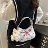 Cute Bowknot Print Shoulder Bag With Plush Pendant Crossbody Bag Handbag Girly Tote Commuter Bag  Women Underarm Bag Gift